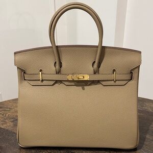35CM Togo Leather Top Handle Satchel Bag - Taupe